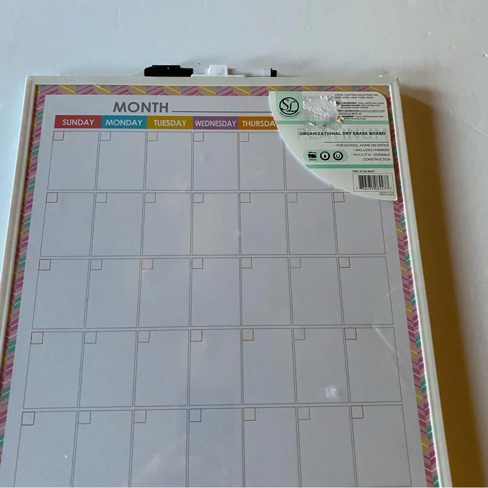 Organizational Dry Erase Monthly Planner Board. 18x12.5
